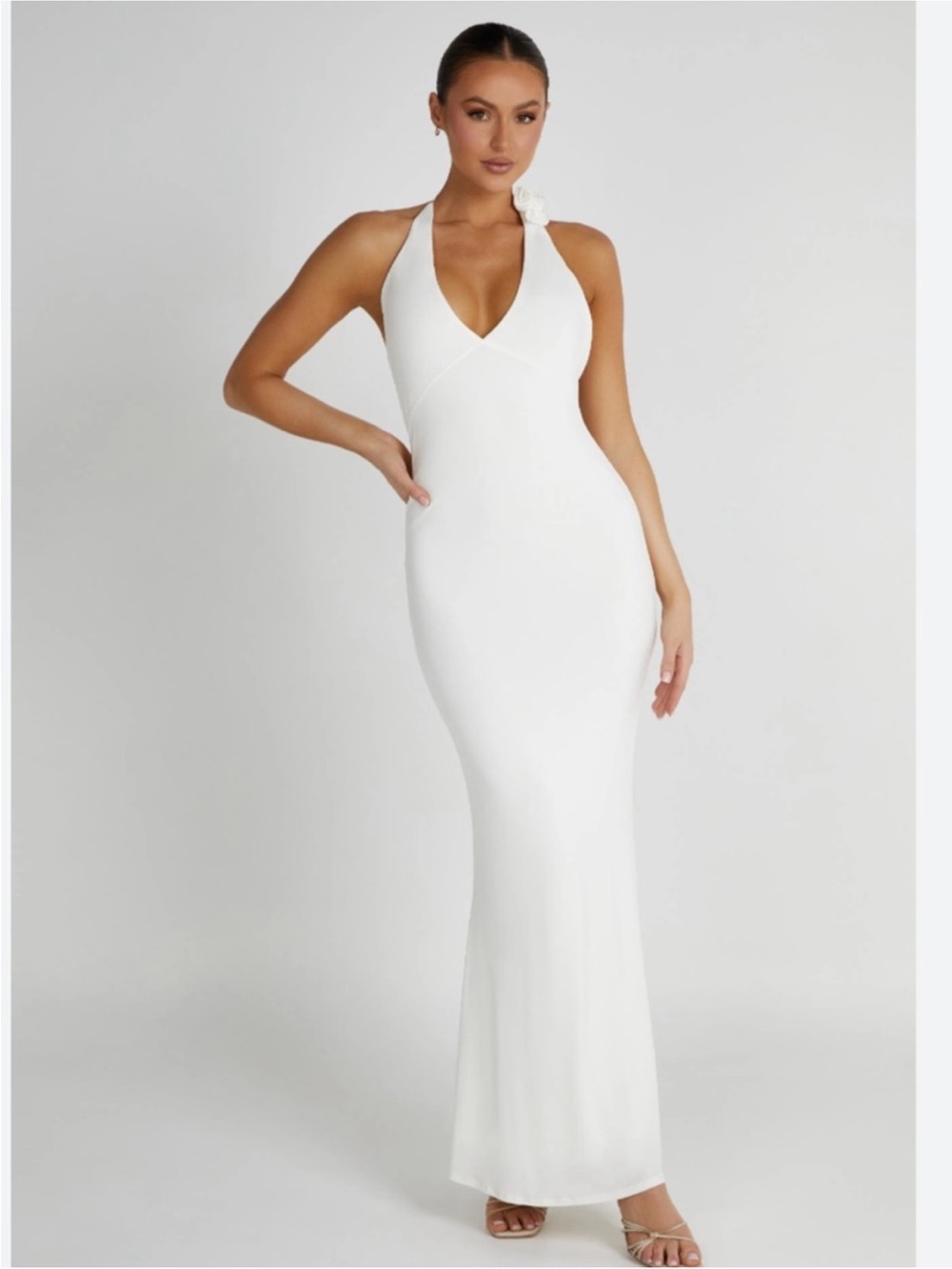 Meshki Marion White Halter Maxi Dress